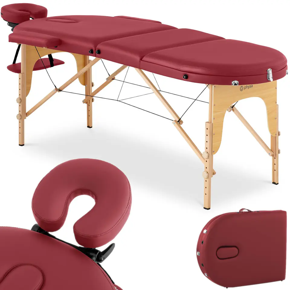 ⁨Table massage bed portable folding with wooden frame Colmar Red up to 227 kg red⁩ at Wasserman.eu