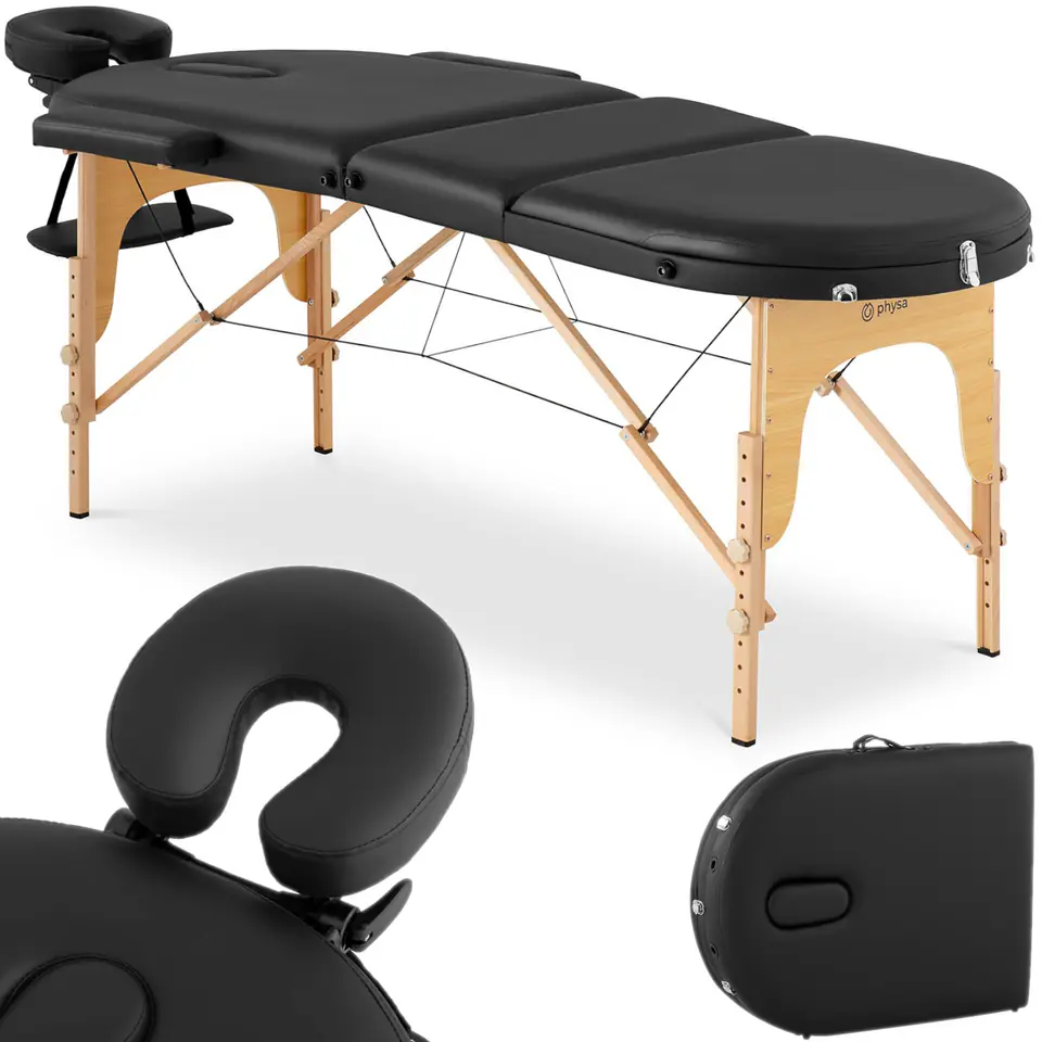 ⁨Table massage bed portable folding with wooden frame Colmar Black up to 227 kg black⁩ at Wasserman.eu