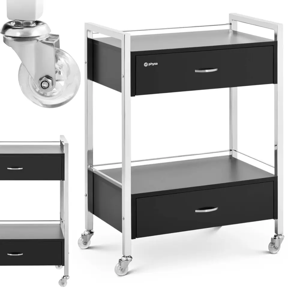 ⁨Hairdresser's cosmetic helper trolley 2 drawers 2 shelves 62 x 38 x 86.5 cm black⁩ at Wasserman.eu