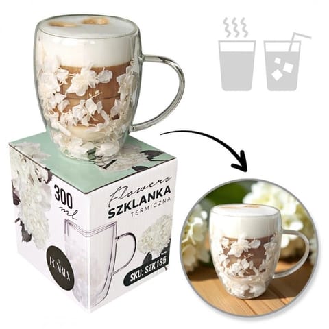 ⁨Szklanka termiczna z białymi kwiatami w środku, hortensje 300ml 1szt - SZK185⁩ w sklepie Wasserman.eu