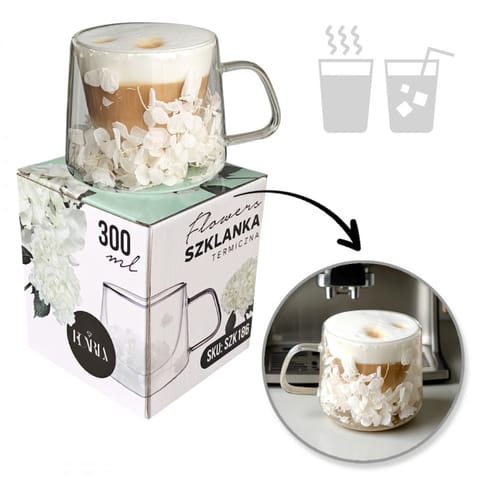 ⁨Szklanka termiczna z białymi kwiatami w środku, hortensje 180 ml 1szt - SZK186⁩ w sklepie Wasserman.eu
