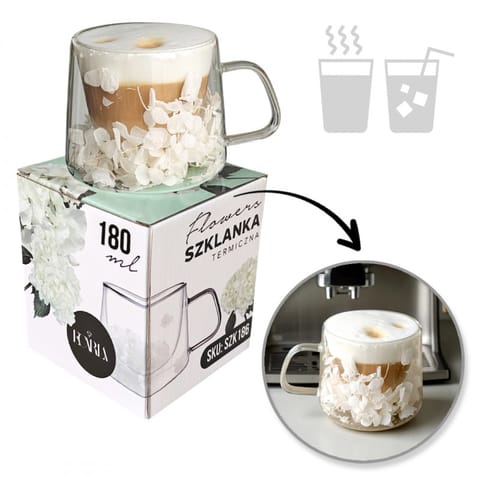 ⁨Szklanka termiczna z białymi kwiatami w środku, hortensje 180 ml 1szt - SZK186⁩ w sklepie Wasserman.eu