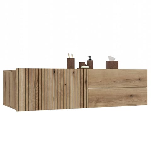 ⁨SZAFKA POD UMYWALKĘ TIGO 1D2S DĄB EVOKE 140 CM 2 SZUFLADY RYFLOWANY FRONT WISZĄCA⁩ w sklepie Wasserman.eu