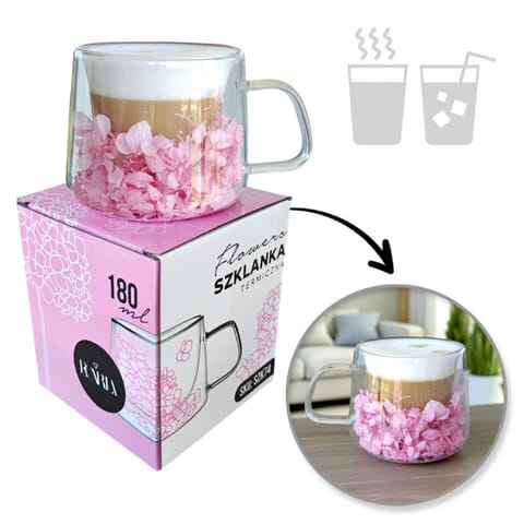 ⁨Szklanka termiczna z hortensją w środku jasny róż 180 ml 1szt SZK74⁩ w sklepie Wasserman.eu