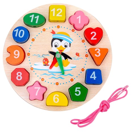 ⁨Drewniany Zegar Edukacyjny Montessori Nauka Godzin Klocki Do Nawlekania⁩ w sklepie Wasserman.eu