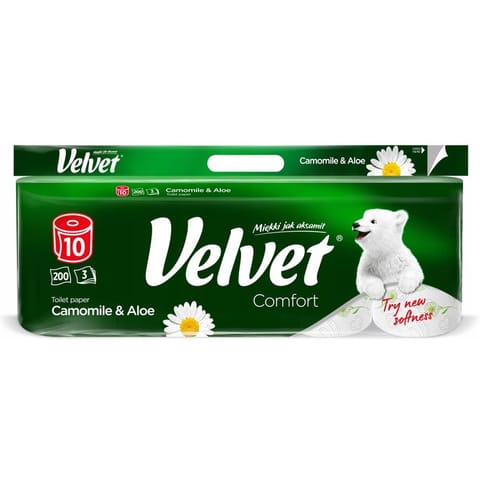 ⁨Papier toaletowy VELVET (10 rolek) 3 warstwy zapach RUMIANEK 200 listków⁩ w sklepie Wasserman.eu