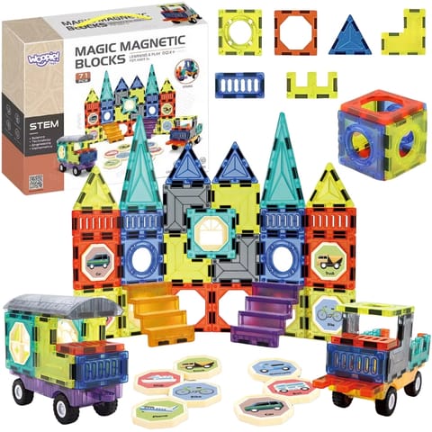 ⁨WOOPIE Klocki Magnetyczne 3D Zestaw Zamek Pojazdy 71el.⁩ w sklepie Wasserman.eu