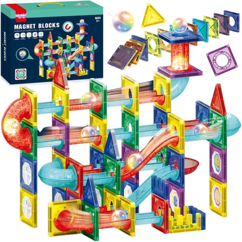 ⁨WOOPIE Klocki Magnetyczne Konstrukcyjne 3D Zestaw Edukacyjny Tor Kulkowy LED 105el.⁩ w sklepie Wasserman.eu