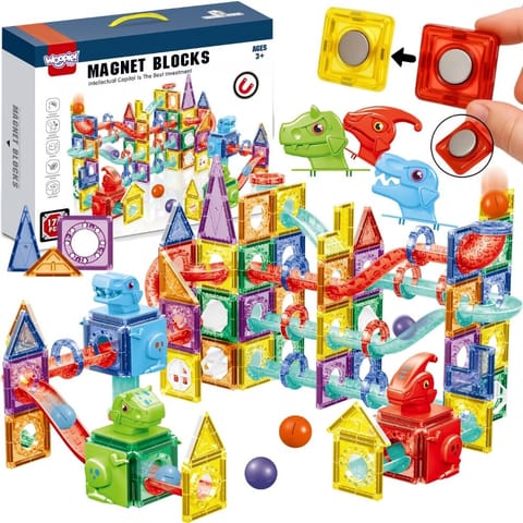 ⁨WOOPIE Klocki Magnetyczne Konstrukcyjne 3D Zestaw Edukacyjny Tor Kulkowy 170el.⁩ w sklepie Wasserman.eu