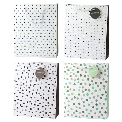 ⁨Torba Prezentowa Klasyczna W Kropki Zawieszka Just For You  32 x 26 x 10 cm⁩ w sklepie Wasserman.eu