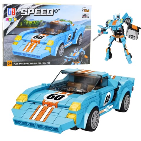 ⁨Klocki Konstrukcyjne Auto Robot 2w1 Pomarańczowo-Niebieski Napęd 336 el.⁩ w sklepie Wasserman.eu