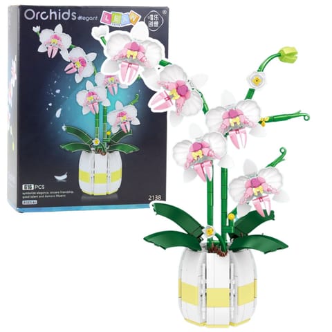 ⁨Klocki Konstrukcyjne Orchidea Storczyk W Doniczce Różowo-Biała 616 el.⁩ w sklepie Wasserman.eu