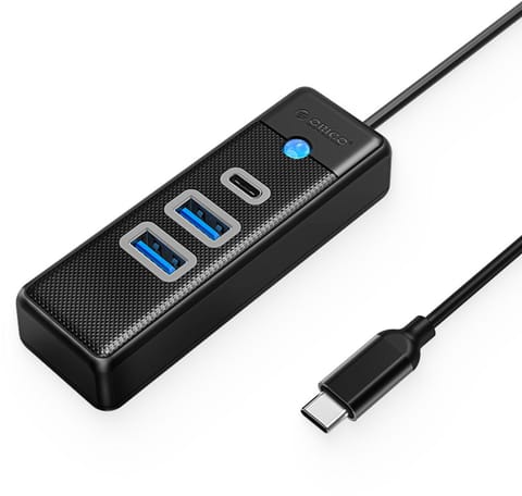 ⁨USB-C to 2x USB 3.0 + USB-C Orico Hub Adapter, 5 Gbps, 0.15m (black)⁩ at Wasserman.eu