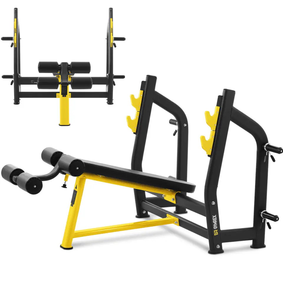 ⁨Bench bench oblique under the barbell for squeezing head down black and yellow⁩ at Wasserman.eu