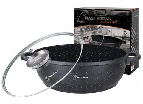 ⁨Wok Aluminiowy 28cm 3,3l z pokrywką. Powłoka Marmurowa. Masterpan⁩ w sklepie Wasserman.eu