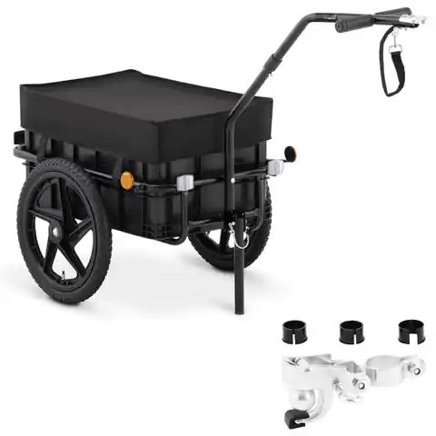 ⁨Wózek przyczepka rowerowa transportowa z pudełkiem i odblaskami do 35 kg + plandeka⁩ w sklepie Wasserman.eu
