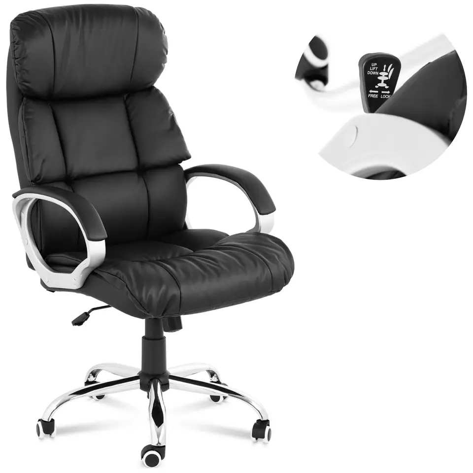 Armchair office chair swivel adjustable with tilt function up to 180 kg BLACK at Wasserman.eu