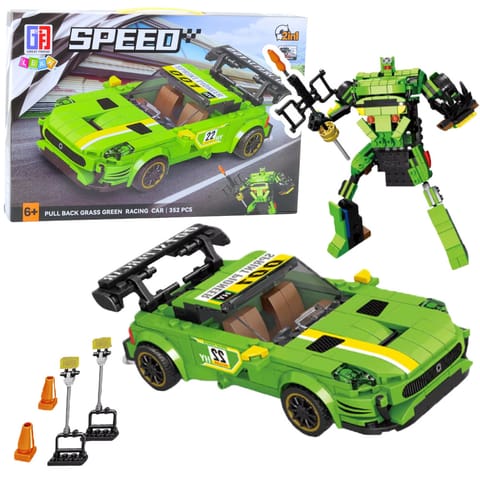 ⁨Klocki Konstrukcyjne Auto Robot 2w1 Żółto-Zielony Napęd 352 el.⁩ w sklepie Wasserman.eu
