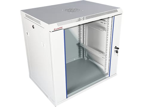 ⁨Szafa wisząca 19" 9U 600x450, drzwi szklane jednoskrzydłowe, tył osłona pełna demontowalna, osłony boczne pełne demontowalne zamykane na klucz, 4 belki, kolor szary, ALANTEC⁩ w sklepie Wasserman.eu