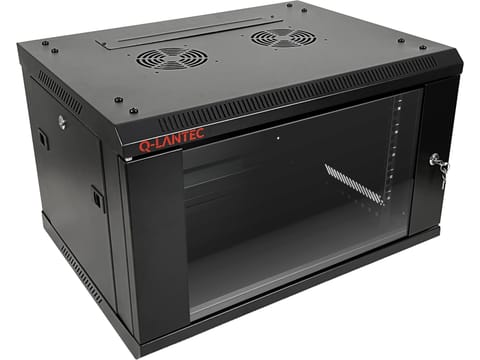 ⁨Szafa wisząca 19" 6U 600x450, drzwi szklane jednoskrzydłowe, tył osłona pełna demontowalna, osłony boczne pełne demontowalne zamykane na klucz, 4 belki, kolor czarny, do samodzielnego montażu - Flat Pack, ALANTEC⁩ w sklepie Wasserman.eu