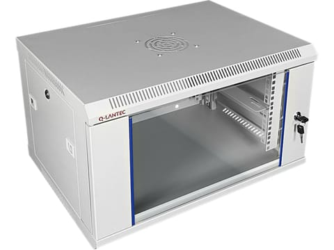 ⁨Szafa wisząca 19" 6U 600x450, drzwi szklane jednoskrzydłowe, tył osłona pełna demontowalna, osłony boczne pełne demontowalne zamykane na klucz, 4 belki, kolor szary, do samodzielnego montażu - Flat Pack, ALANTEC⁩ w sklepie Wasserman.eu