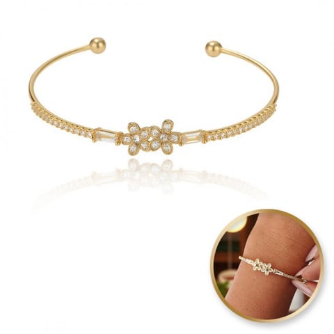 ⁨Bransoletka na rękę stal chirurgiczna pozłacana 14k złotem, cyrkonie - BST1559⁩ w sklepie Wasserman.eu