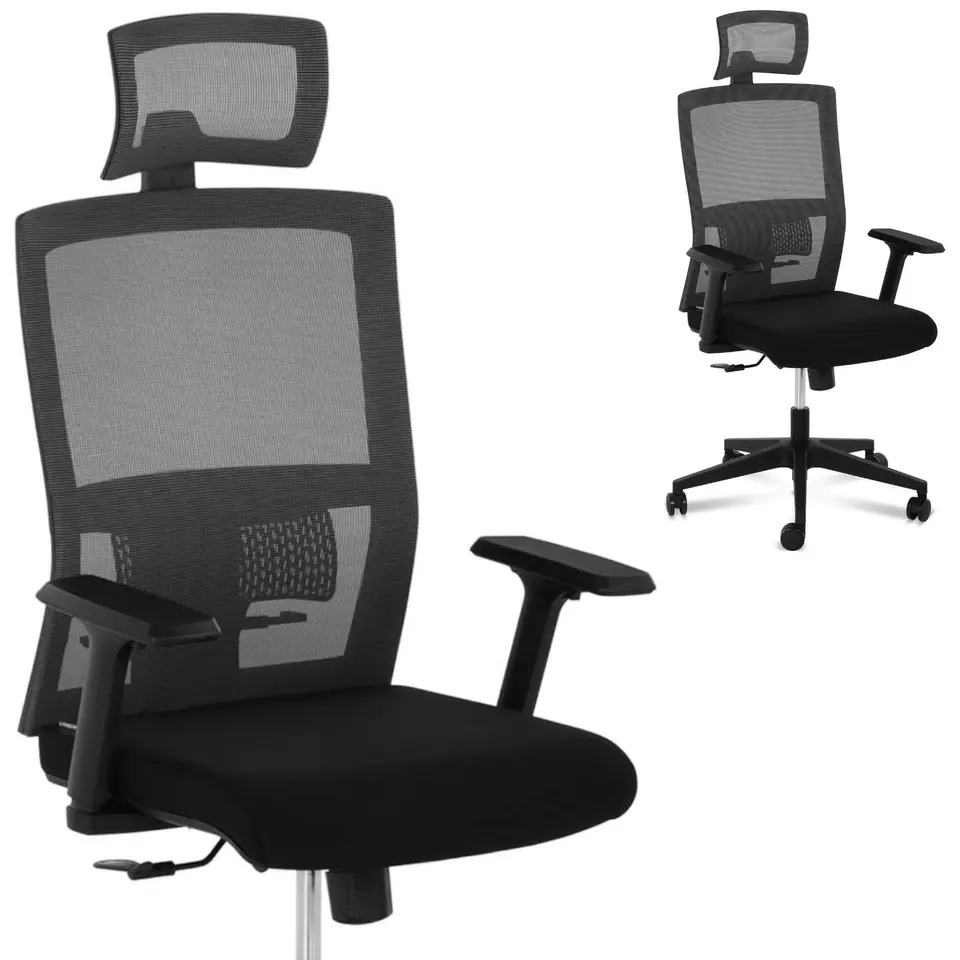 Krzesło fotel biurowy siatkowy ergonomiczny z podparciem lędźwi i zagłówkiem maks. 150 kg w sklepie Wasserman.eu