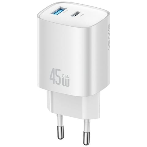 ⁨Ładowarka sieciowa USAMS CC290 T66 45W   GaN 1xUSB-A 1xUSB-C srebrny⁩ w sklepie Wasserman.eu