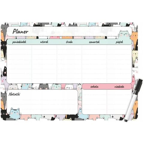 ⁨Planer magnetyczny na lodówkę Plan lekcji 35x25cm tygodniowy + marker PM-02-03 BIURFOL⁩ w sklepie Wasserman.eu