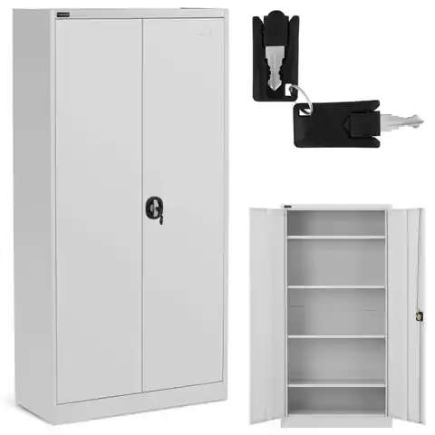 ⁨Metal office cabinet for documents 4 shelves with hinged doors height 180 cm GREY⁩ at Wasserman.eu