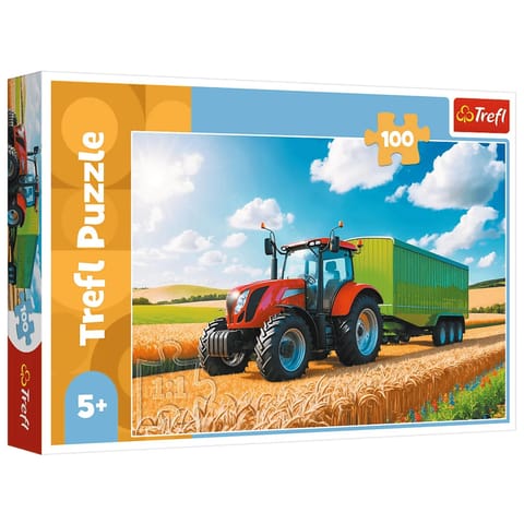⁨Puzzle 100 - Maszyny rolnicze - traktor z przyczepą Trefl 16494⁩ w sklepie Wasserman.eu