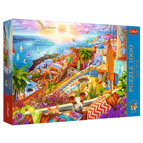 ⁨Puzzle- 1000 Premium Plus - Tea Time: Z wizytą na Santorini Trefl 10842⁩ w sklepie Wasserman.eu