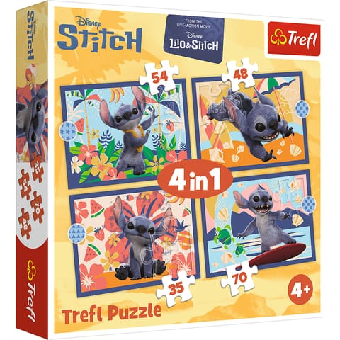 ⁨Puzzle - 4w1 - Wakacje na Hawajach - Disney Stitch Trefl 34666⁩ w sklepie Wasserman.eu