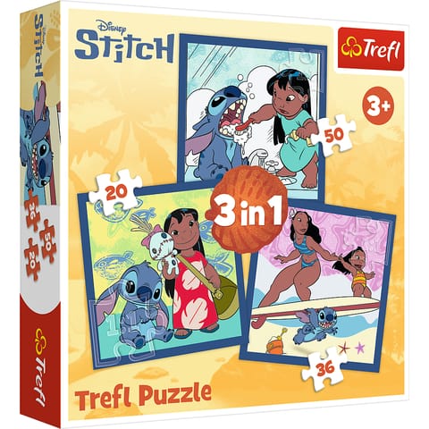 ⁨Puzzla 3w1 - Czas ze Stitchem  Lilo and Stitch Trefl 34896⁩ w sklepie Wasserman.eu
