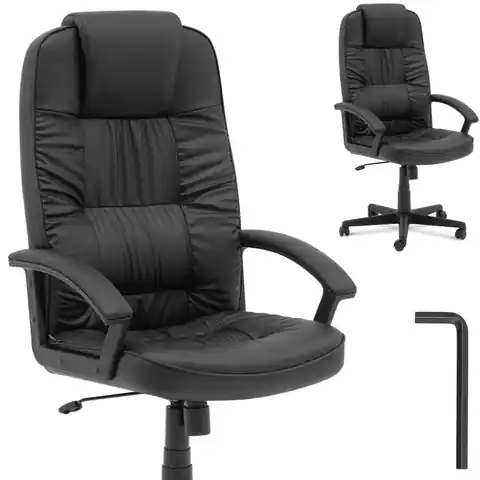 ⁨Armchair office chair swivel adjustable EKOSKÓRA up to 100 kg BLACK⁩ at Wasserman.eu