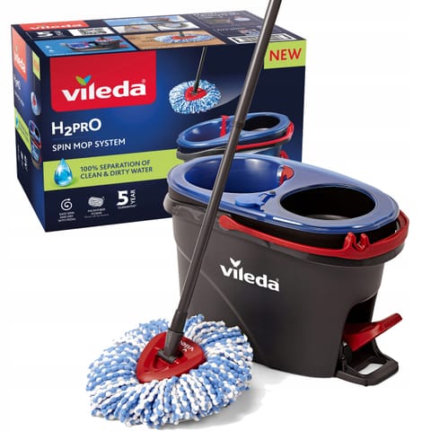 ⁨Mop obrotowy Vileda, Dwie komory - czysta i brudna woda, System odwirowujący, Składany drążek, Łatwe mycie narożników, Turbo H2p⁩ w sklepie Wasserman.eu