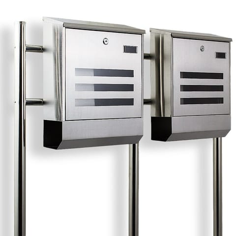 ⁨SKRZYNKA POCZTOWA LISTY STAL NIERDZEWNA PODWÓJNA ZE STOJAKAMI⁩ w sklepie Wasserman.eu