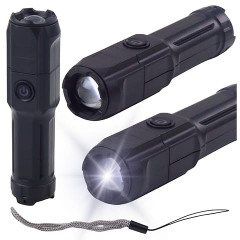⁨Latarka LED Regulacja Zoom 3 Tryby Świecenia Ładowanie USB Czarna⁩ w sklepie Wasserman.eu