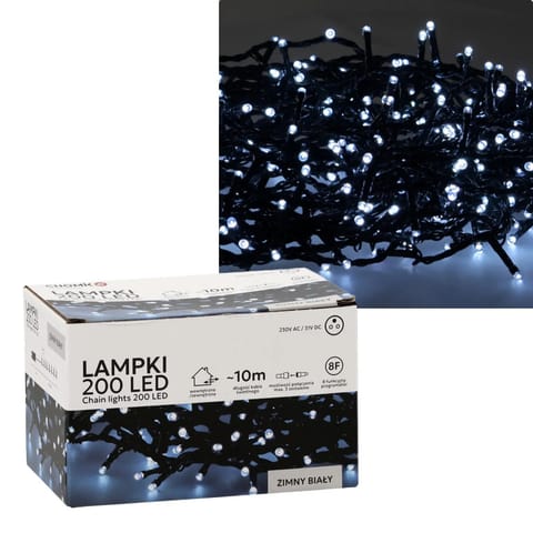 ⁨EXTRALINK LAMPKI LED 200L ZIMNY BIAŁY DŁ. 3 + 10 M WEWN/ZEWN *9454⁩ w sklepie Wasserman.eu