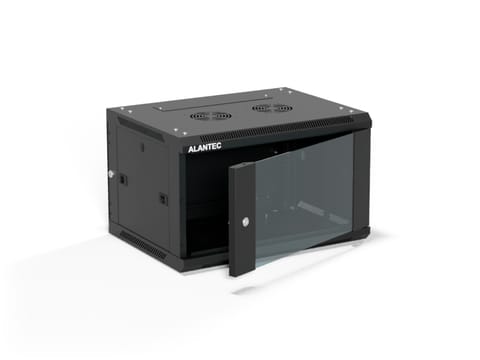 Szafa wisząca 19" 6U 600x450, (opcja dwusekcyjna) drzwi szklane jednoskrzydłowe, tył osłona pełna demontowalna, osłony boczne pełne demontowalne zamykane na klucz, 4 belki, kolor czarny, ALANTEC w sklepie Wasserman.eu