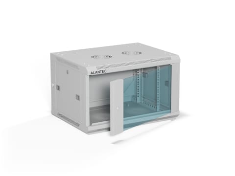 ⁨Szafa wisząca 19" 6U 600x450, (opcja dwusekcyjna) drzwi szklane jednoskrzydłowe, tył osłona pełna demontowalna, osłony boczne pełne demontowalne zamykane na klucz, 4 belki, kolor szary, ALANTEC⁩ w sklepie Wasserman.eu