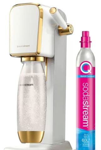 ⁨SodaStream Zestaw Saturator Art + butelka 1 L + nabój Biało-złoty⁩ w sklepie Wasserman.eu