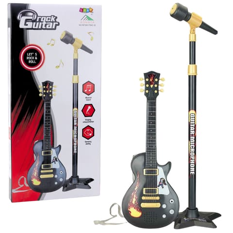 ⁨Zestaw Muzyczny Dla Dzieci Gitara Statyw Z Mikrofonem Czarny⁩ w sklepie Wasserman.eu