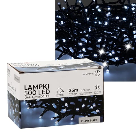 ⁨EXTRALINK LAMPKI LED 500L ZIMNY BIAŁY, DŁ. 3 + 25 M WEWN/ZEWN *9577⁩ w sklepie Wasserman.eu