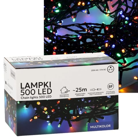 ⁨EXTRALINK LAMPKI LED 500L MULTIKOLOR, DŁ. 3 + 25 M WEWN/ZEWN *9584⁩ w sklepie Wasserman.eu