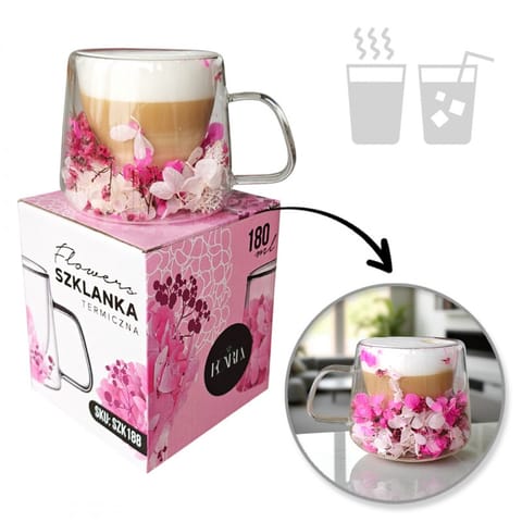 ⁨Szklanka termiczna z hortensją w środku róż 180 ml 1szt SZK188⁩ w sklepie Wasserman.eu