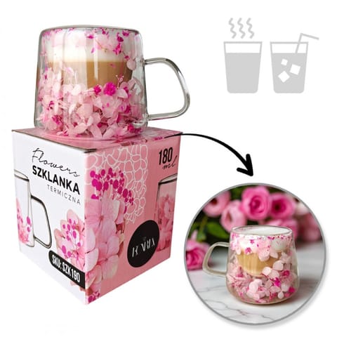 ⁨Szklanka termiczna z hortensją w środku róż 180 ml 1szt SZK190⁩ w sklepie Wasserman.eu