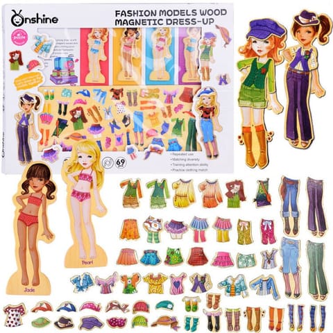 ⁨Drewniane Puzzle magnetyczne Ubranka Moda stylizacje 4 modelki ZA4807⁩ w sklepie Wasserman.eu