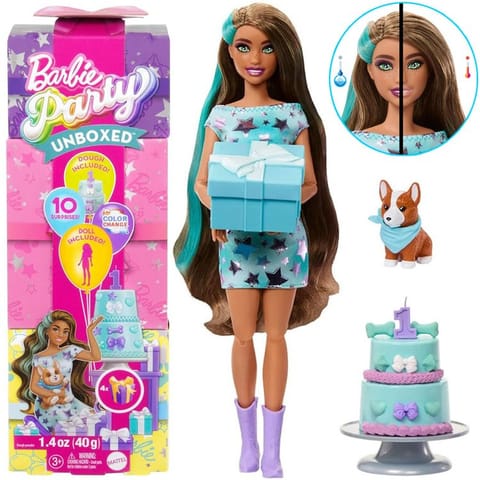 ⁨Mattel Barbie Party Unboxed lalka z serii: Urodziny + pies corgi ZA6066⁩ w sklepie Wasserman.eu