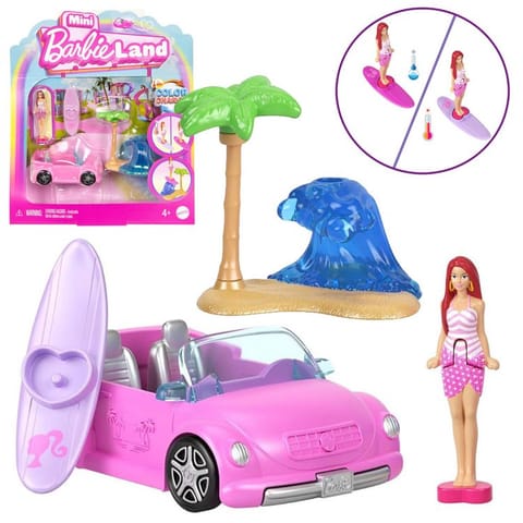 ⁨Mattel Mini Barbie Land Lalka surferka z deską + autko kabriolet ZA6038 E⁩ w sklepie Wasserman.eu
